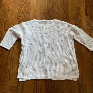 J Jill white crocheted knit linen blend cover up top PM